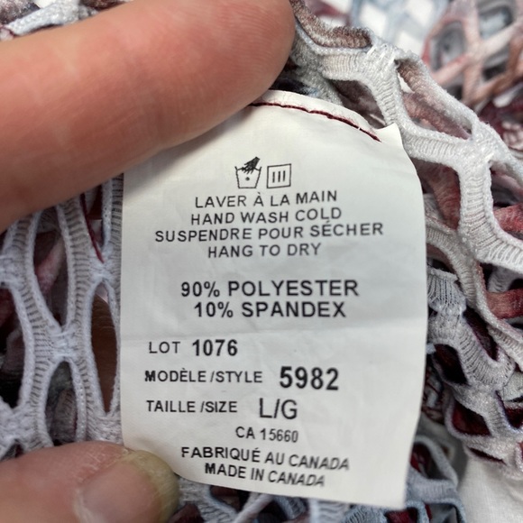 Bali Corp 3/4 sleeve Blouse Layered Size Large made in Canada Pink Burgundy Mesh - Picture 12 of 13